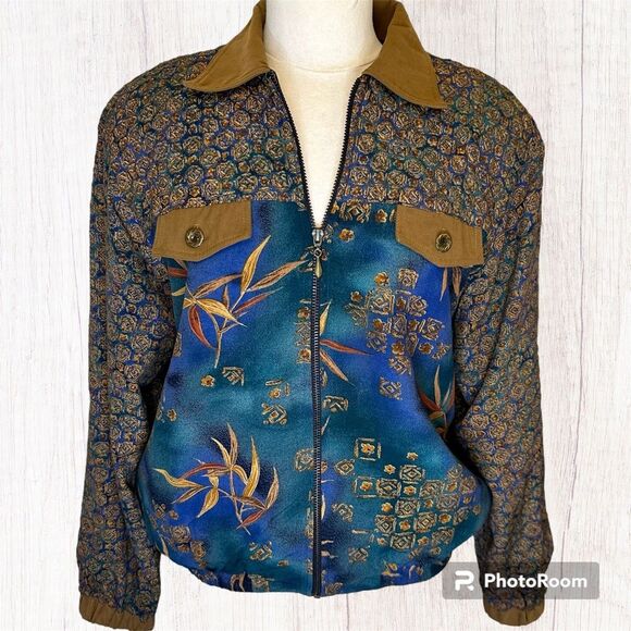 Vintage Ali Miles Women’s Brown/Blue Print Partially Quilted Jacket Size Med - Picture 1 of 5